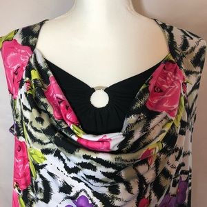 New Direction cowl neck top, twist back, keyhole